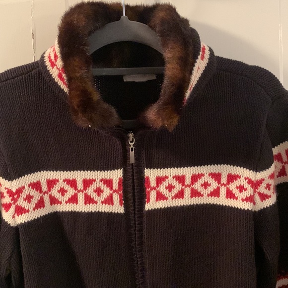 charter Club Aztec full zip sweater with faux mink collar - Picture 4 of 4